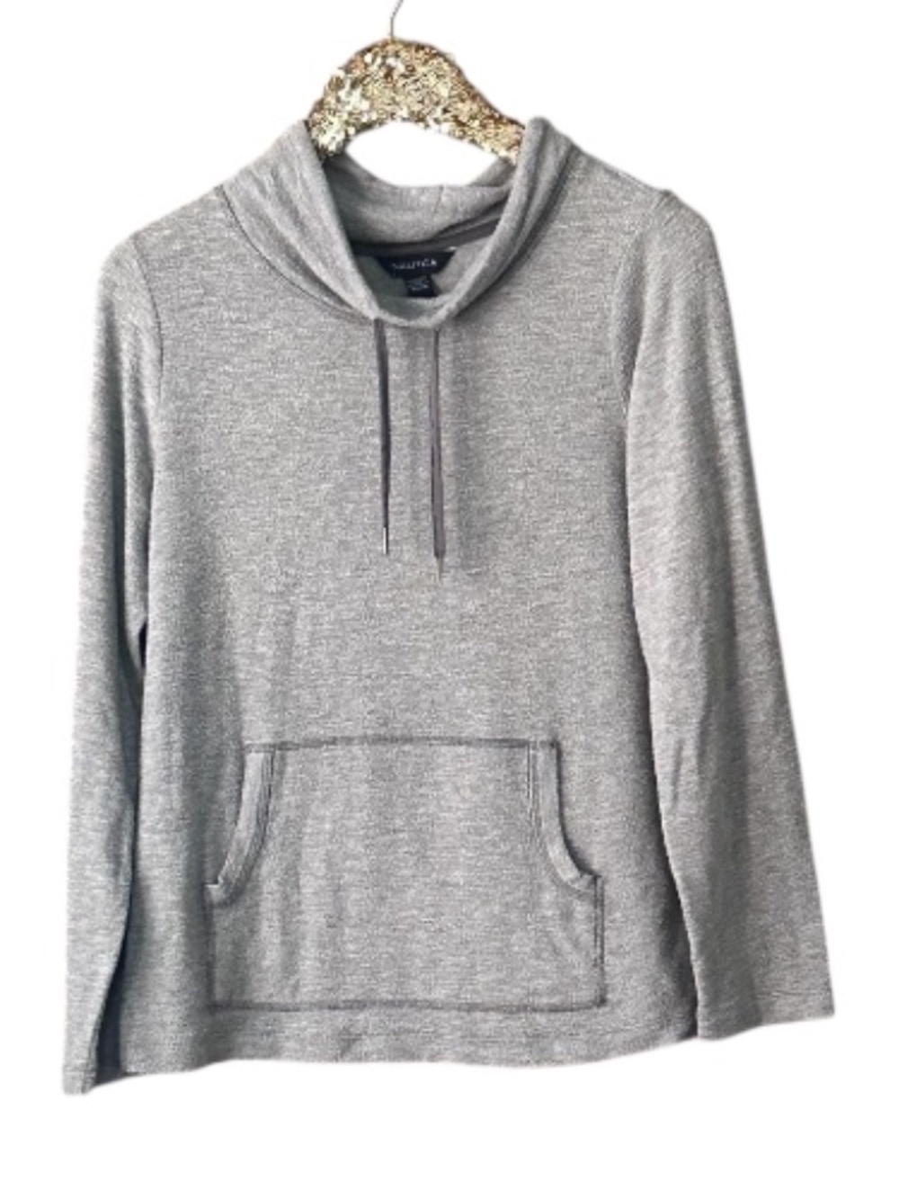 Nautica Hoodie Gray Cowl Neck Pullover Kangaroo Pocket Size M